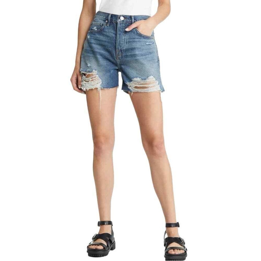 FRAME Northville Rips High Rise Vintage Button Fly Fray Shorts Size 25